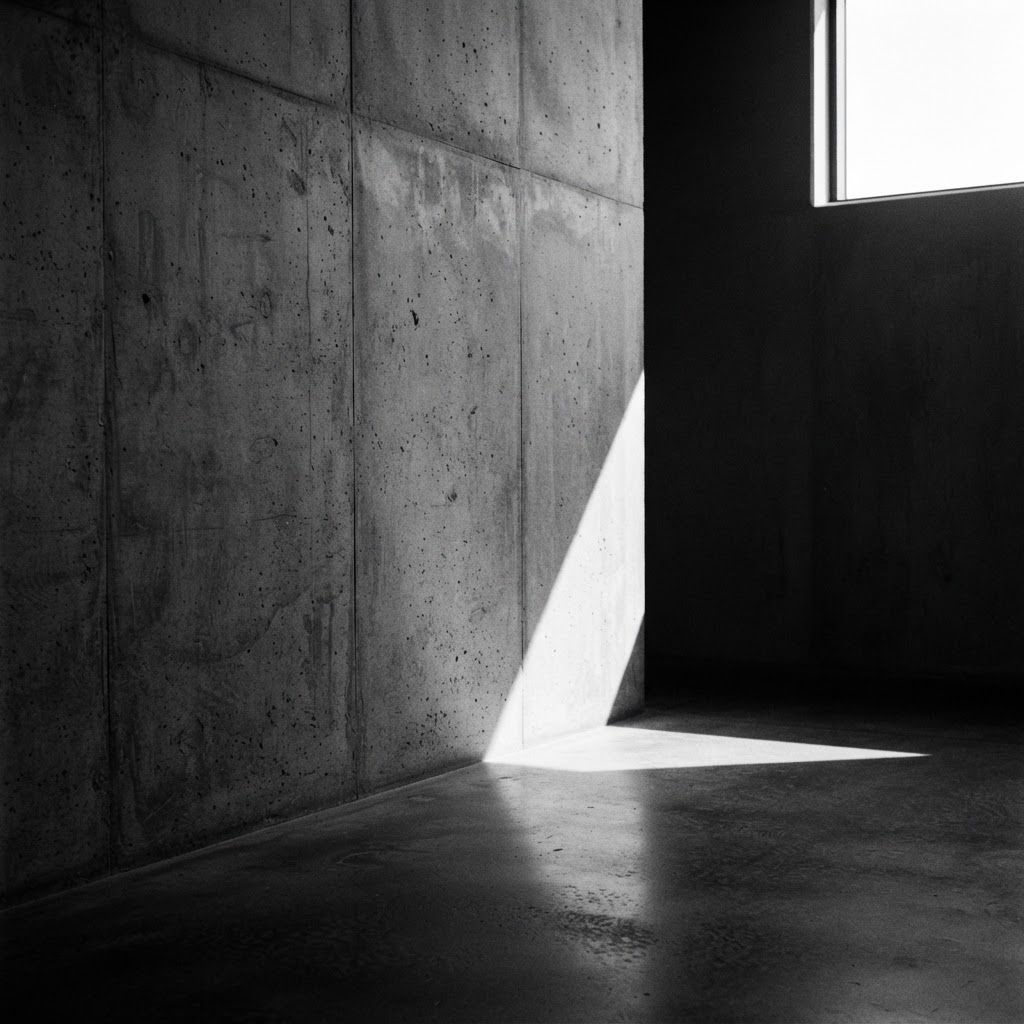 Sweeping architectural interior in high-contrast black and white