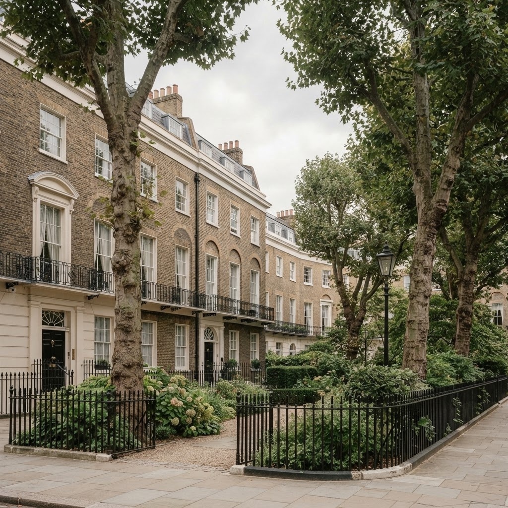 London garden square and Georgian terraces